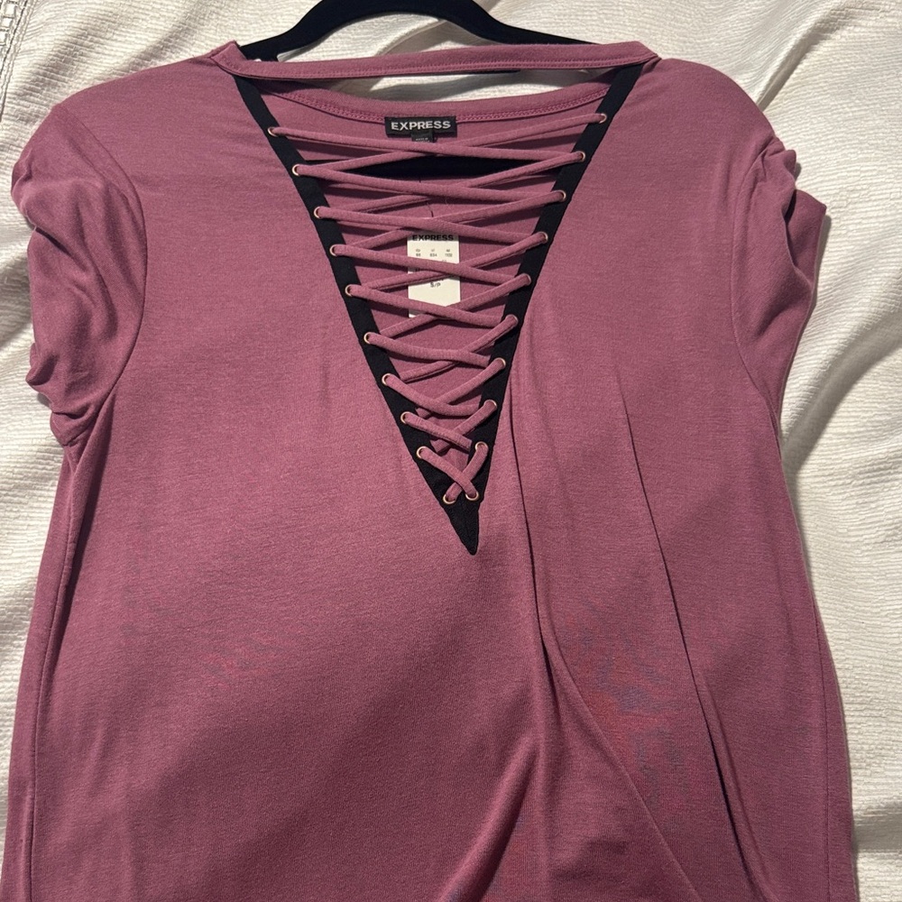 Express Women's Mauve Lace-Up Tee